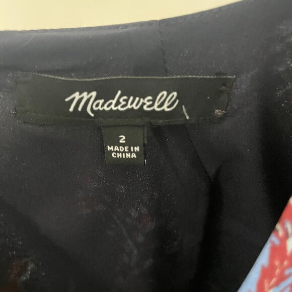 MADEWELL Silk Ruffle-Waist Dress in Windblown Poppies Size 2 - Picture 5 of 7